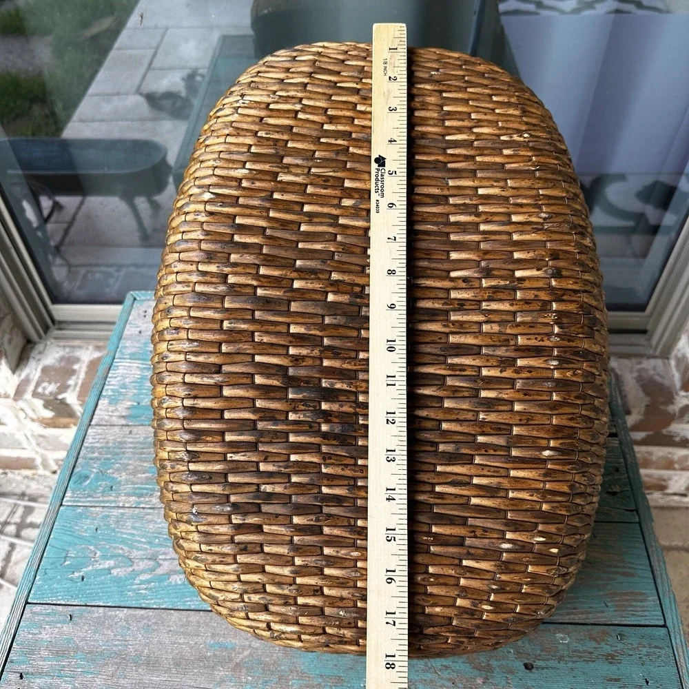 VTG Antique Asian‎ Willow Basket 18x13x12 Inch Wood Handle Large Hand Woven